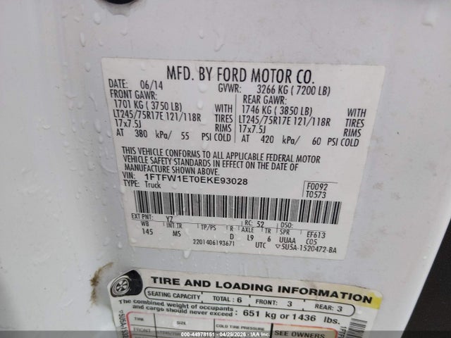 1FTFW1ET0EKE93028 Ford F-150 Xlt
