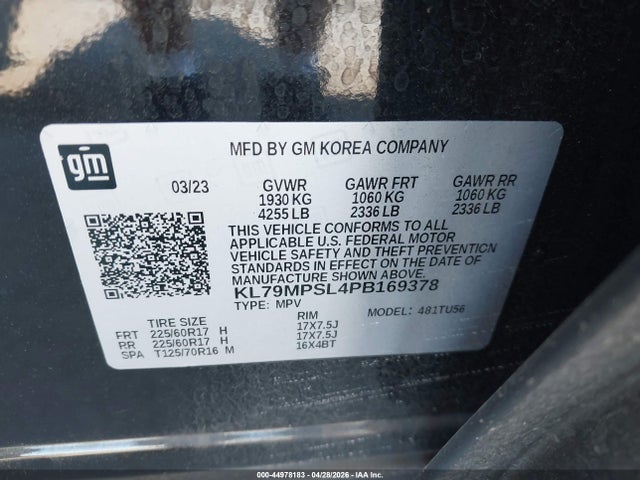 Aukcja sprzedaży 2023 Chevrolet Trailblazer Fwd Lt, vin: KL79MPSL4PB169378, numer aukcji: 44978183