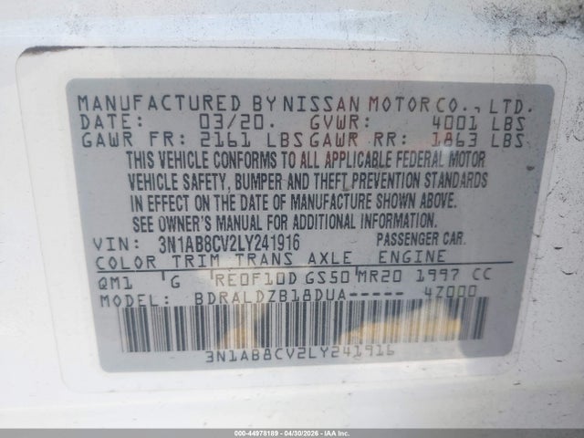 3N1AB8CV2LY241916 Nissan Sentra Sv Xtronic Cvt