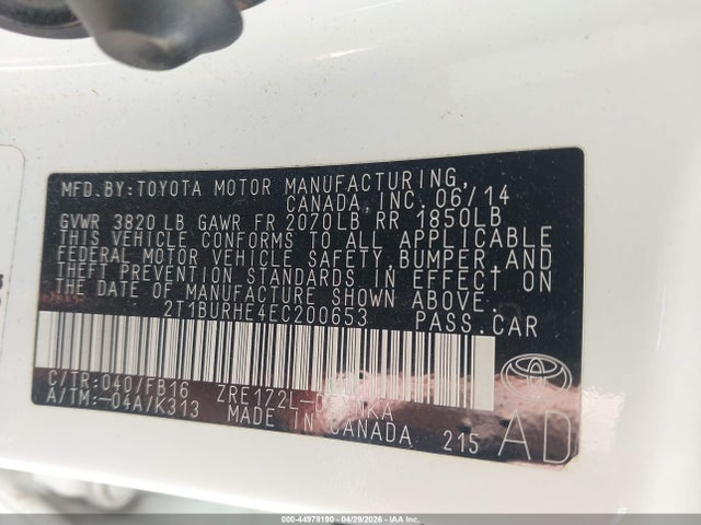 Продаж на аукціоні авто 2014 Toyota Corolla Le, vin: 2T1BURHE4EC200653, номер лоту: 44978190