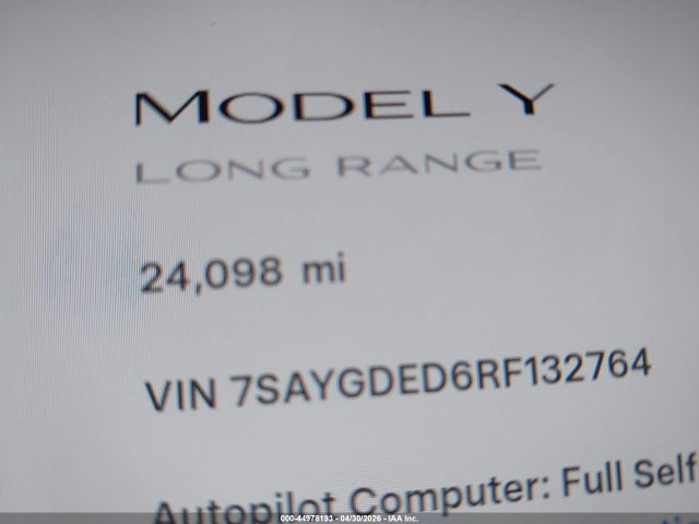 44978193 :رقم المزاد ، 7SAYGDED6RF132764 vin ، 2024 Tesla Model Y Long Range Single Motor Rear-wheel Drive/rwd مزاد بيع