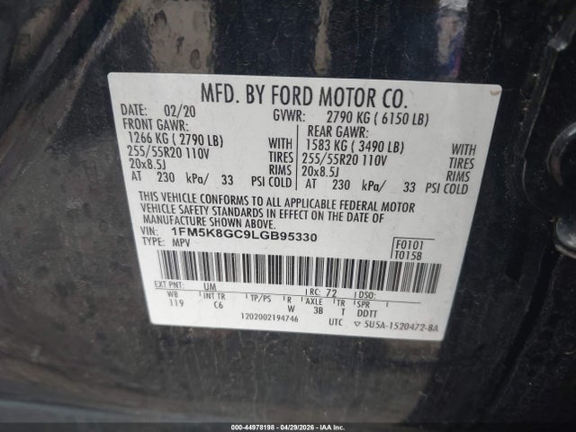 Aukcja sprzedaży 2020 Ford Explorer St, vin: 1FM5K8GC9LGB95330, numer aukcji: 44978198