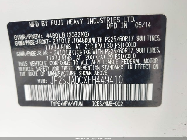 Subaru Forester 2.5i Premium 2015 JF2SJADCXFH449410 Image 9