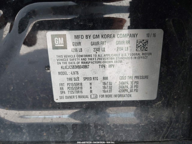 44978228 :رقم المزاد ، KL4CJCSB3HB040867 vin ، 2017 Buick Encore Essence مزاد بيع