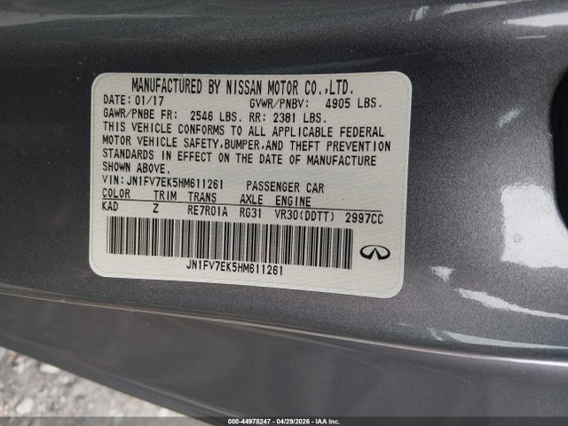 44978247 :رقم المزاد ، JN1FV7EK5HM611261 vin ، 2017 Infiniti Q60 3.0t Red Sport 400 مزاد بيع