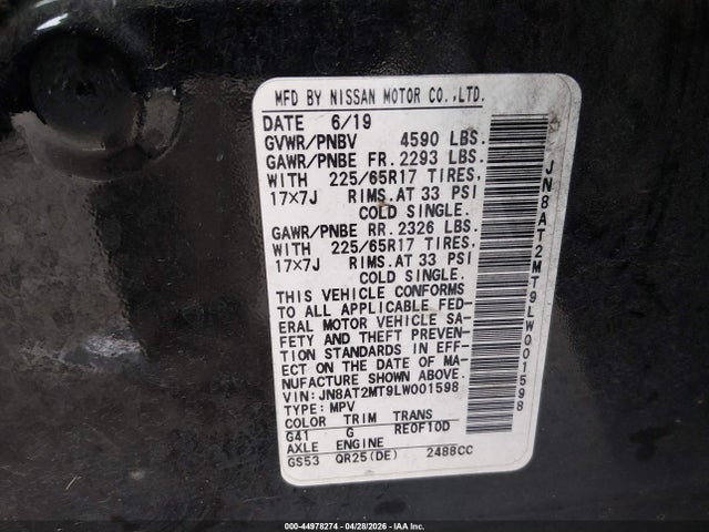 JN8AT2MT9LW001598 Nissan Rogue Sv Fwd