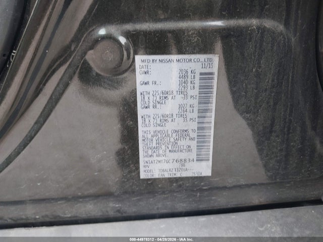 2016 Nissan Rogue Sl მანქანა იყიდება აუქციონზე, vin: 5N1AT2MT7GC768834, აუქციონის ნომერი: 44978312