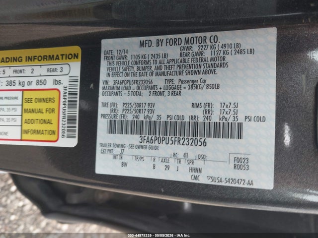 Продаж на аукціоні авто 2015 Ford Fusion Energi Se Luxury, vin: 3FA6P0PU5FR232056, номер лоту: 44978339