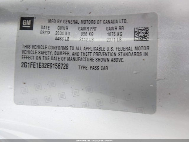 44978349 :رقم المزاد ، 2G1FE1E32E9156728 vin ، 2014 Chevrolet Camaro 1ls مزاد بيع