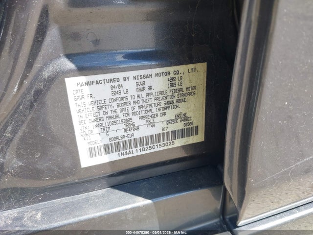 Aukcja sprzedaży 2005 Nissan Altima 2.5 S, vin: 1N4AL11D25C153025, numer aukcji: 44978350