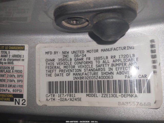 Aukcja sprzedaży 2005 Toyota Corolla Le, vin: 1NXBR32E05Z400063, numer aukcji: 44978363