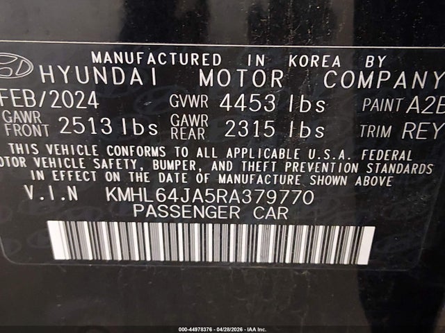 2024 Hyundai Sonata Sel მანქანა იყიდება აუქციონზე, vin: KMHL64JA5RA379770, აუქციონის ნომერი: 44978376