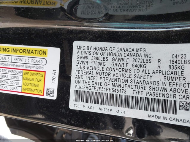 Honda Civic Sport 2023 2HGFE2F51PH545173 Image 9