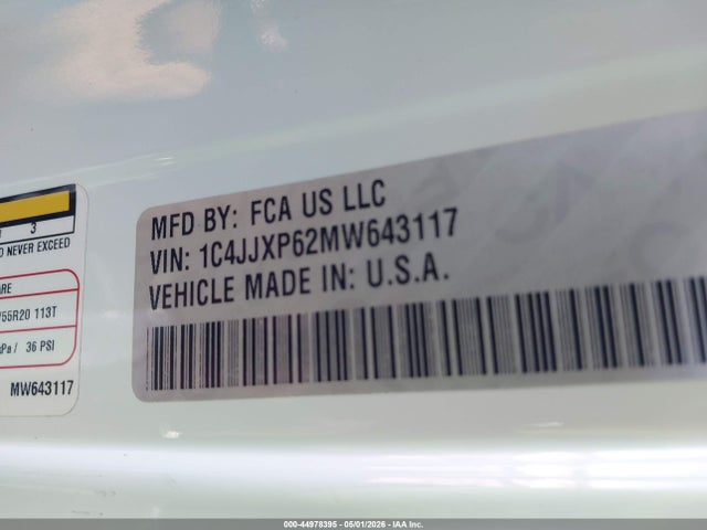 Aukcja sprzedaży 2021 Jeep Wrangler 4xe Unlimited Sahara 4x4, vin: 1C4JJXP62MW643117, numer aukcji: 44978395