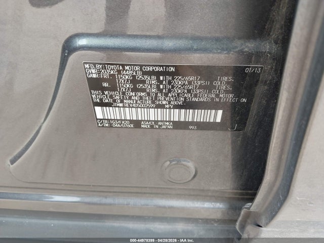 44978399 :رقم المزاد ، JTMWFREV4D5002599 vin ، 2013 Toyota Rav4 Xle مزاد بيع