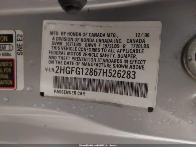 Продаж на аукціоні авто 2007 Honda Civic Ex, vin: 2HGFG12867H526283, номер лоту: 44978410