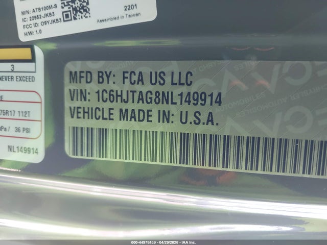 2022 Jeep Gladiator Sport S 4x4 მანქანა იყიდება აუქციონზე, vin: 1C6HJTAG8NL149914, აუქციონის ნომერი: 44978439