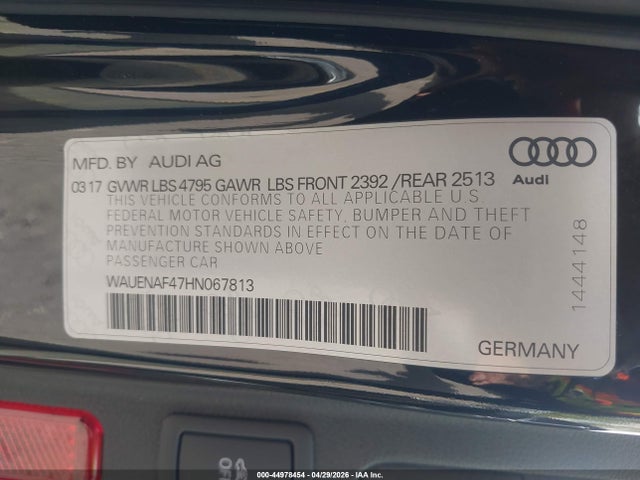 WAUENAF47HN067813 Audi A4 2.0t Premium