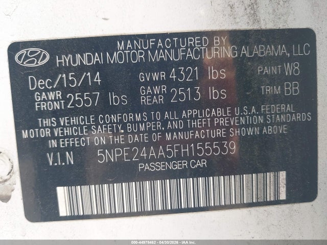 Hyundai SONATA ECO 2015 5NPE24AA5FH155539 Image 9