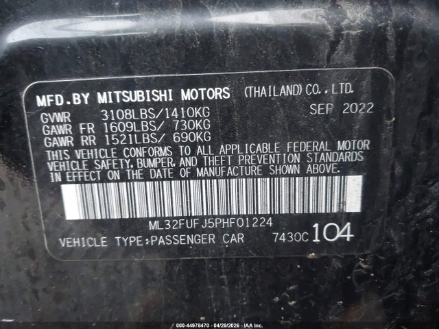 Продажа на аукционе авто 2023 Mitsubishi Mirage G4 Black Edition/es/le, vin: ML32FUFJ5PHF01224, номер лота: 44978470