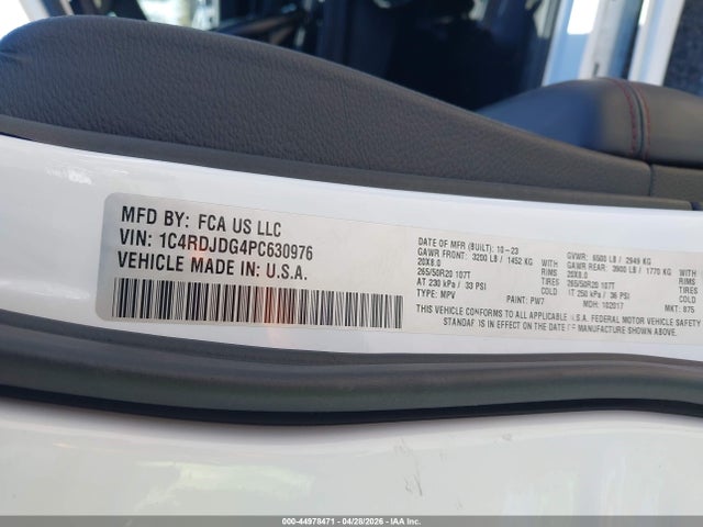 44978471 :رقم المزاد ، 1C4RDJDG4PC630976 vin ، 2023 Dodge Durango Gt Plus Awd مزاد بيع