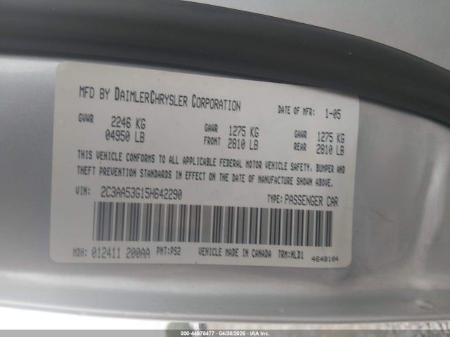 44978477 :رقم المزاد ، 2C3AA53G15H642290 vin ، 2005 Chrysler 300 Touring مزاد بيع