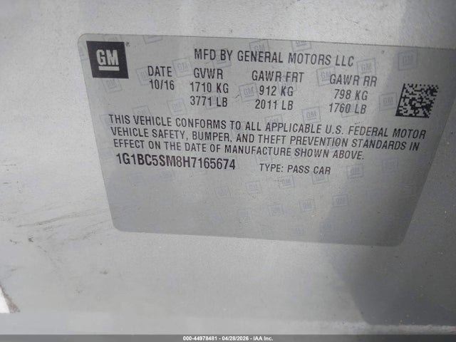 Продаж на аукціоні авто 2017 Chevrolet Cruze Ls Auto, vin: 1G1BC5SM8H7165674, номер лоту: 44978481