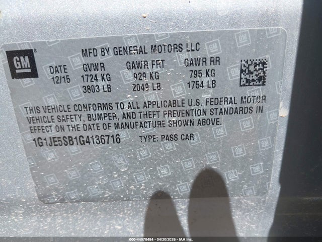 1G1JE5SB1G4136716 Chevrolet Sonic Ltz Auto