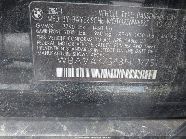 Продаж на аукціоні авто 2008 Bmw 328i, vin: WBAVA37548NL17751, номер лоту: 44978499