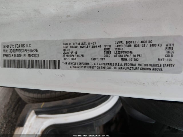 Продажа на аукционе авто 2023 Ram Promaster 2500 High Roof 159 Wb, vin: 3C6LRVDG1PE595926, номер лота: 44978524