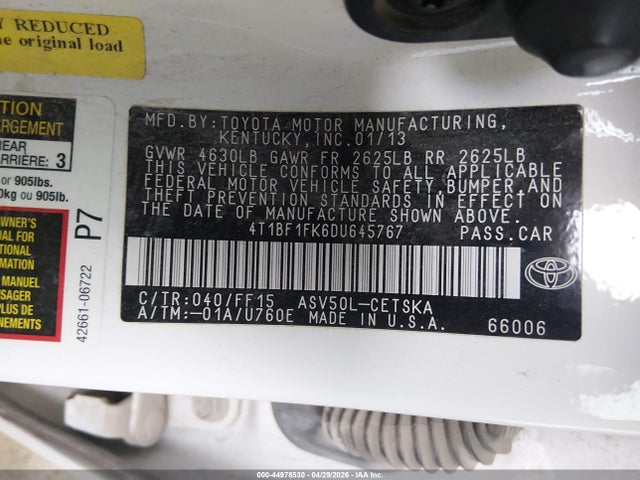 Продажа на аукционе авто 2013 Toyota Camry Se, vin: 4T1BF1FK6DU645767, номер лота: 44978530