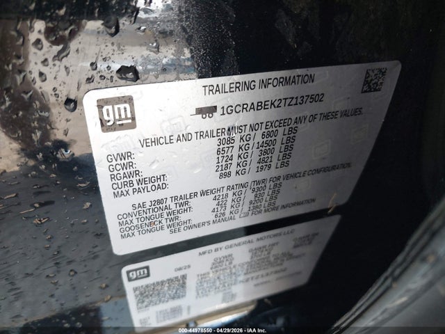 44978550 :رقم المزاد ، 1GCRABEK2TZ137502 vin ، 2026 Chevrolet Silverado 1500 2wd  Standard Bed Custom مزاد بيع
