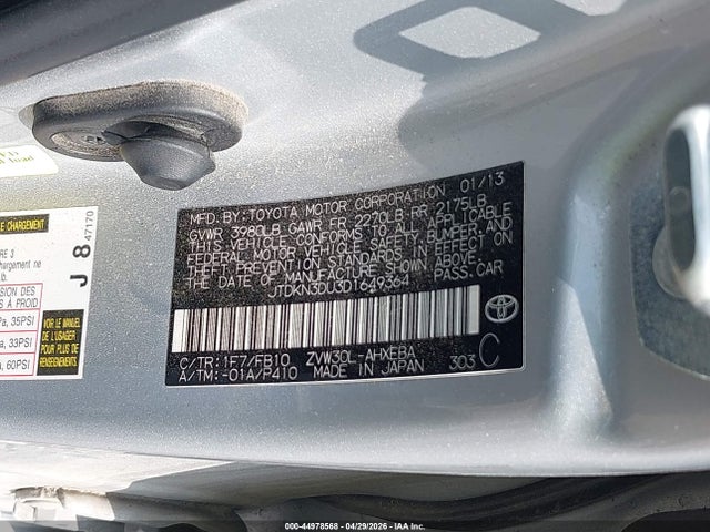 Aukcja sprzedaży 2013 Toyota Prius Two, vin: JTDKN3DU3D1649364, numer aukcji: 44978568