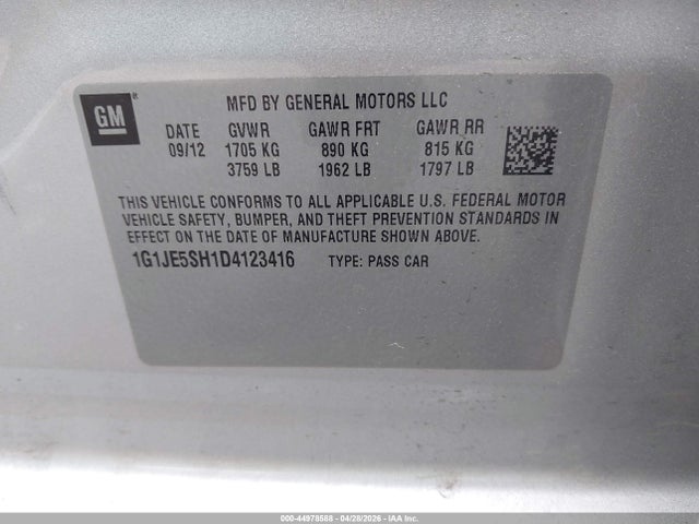 Продаж на аукціоні авто 2013 Chevrolet Sonic Ltz Auto, vin: 1G1JE5SH1D4123416, номер лоту: 44978588