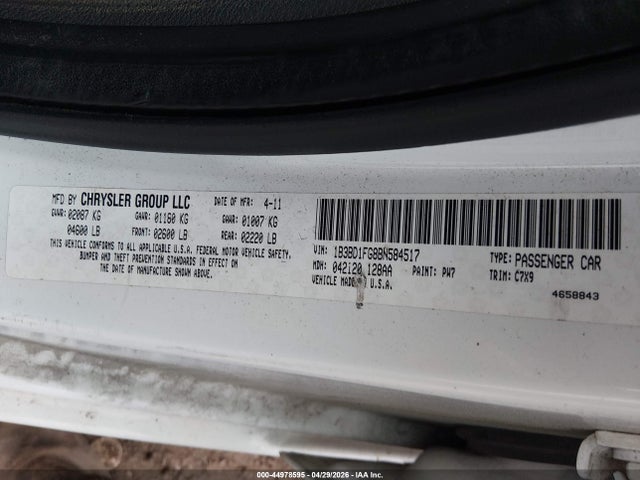 2011 Dodge Avenger Mainstreet მანქანა იყიდება აუქციონზე, vin: 1B3BD1FG8BN584517, აუქციონის ნომერი: 44978595