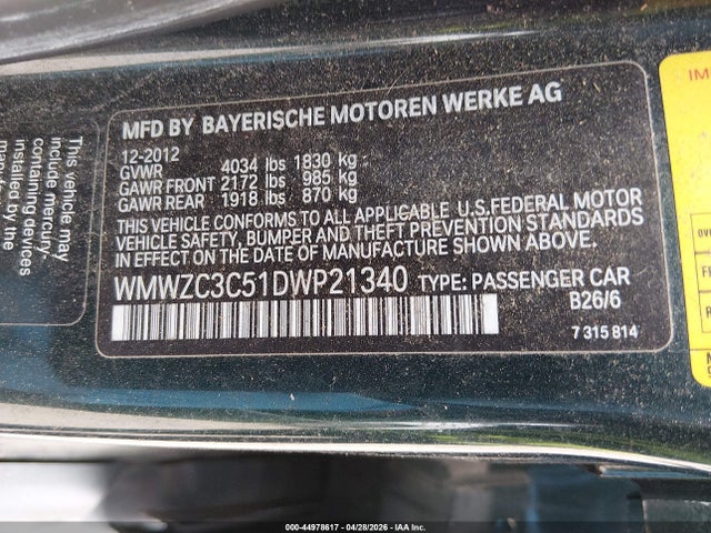 44978617 :رقم المزاد ، WMWZC3C51DWP21340 vin ، 2013 Mini Countryman Cooper S مزاد بيع