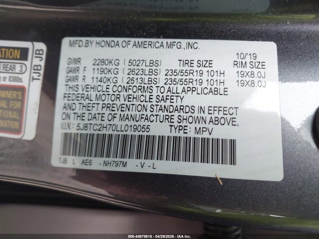 Продажа на аукционе авто 2020 Acura Rdx Advance Package, vin: 5J8TC2H70LL019055, номер лота: 44978618
