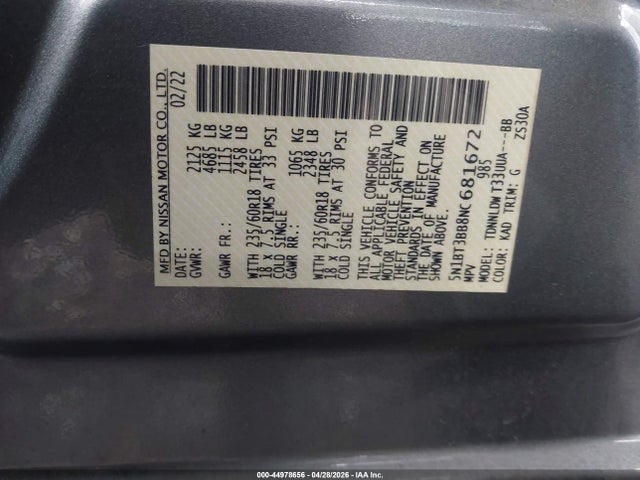 Aukcja sprzedaży 2022 Nissan Rogue Sv Intelligent Awd, vin: 5N1BT3BB8NC681672, numer aukcji: 44978656