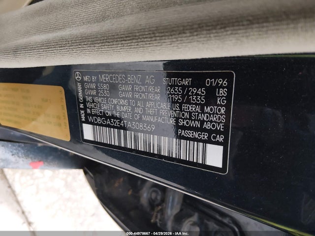 Продажа на аукционе авто 1996 Mercedes-benz S 320w, vin: WDBGA32E4TA308369, номер лота: 44978667