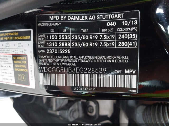 Продаж на аукціоні авто 2014 Mercedes-benz Glk 350, vin: WDCGG5HB8EG228639, номер лоту: 44978674