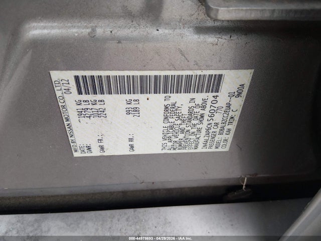Aukcja sprzedaży 2012 Nissan Altima 2.5 S, vin: 1N4AL2AP6CN560704, numer aukcji: 44978693