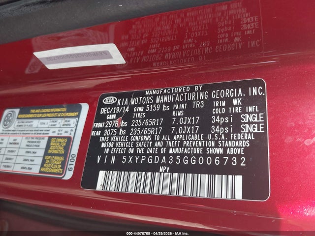 KIA Sorento 2.4l Lx 2016 5XYPGDA35GG006732 Image 9