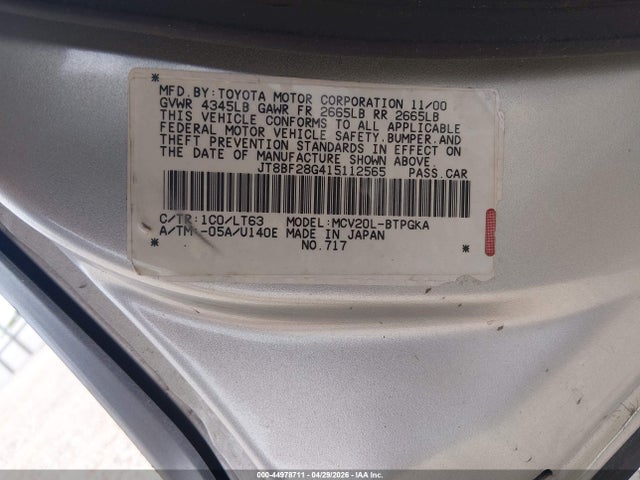 Продажа на аукционе авто 2001 Lexus Es 300, vin: JT8BF28G415112565, номер лота: 44978711