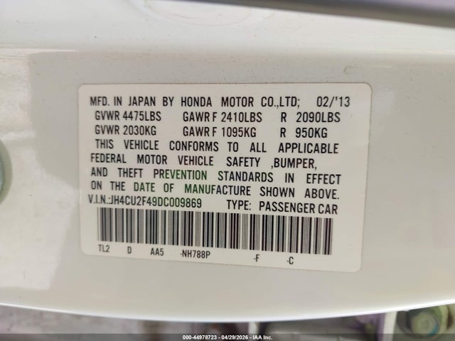 Aukcja sprzedaży 2013 Acura Tsx 2.4, vin: JH4CU2F49DC009869, numer aukcji: 44978723