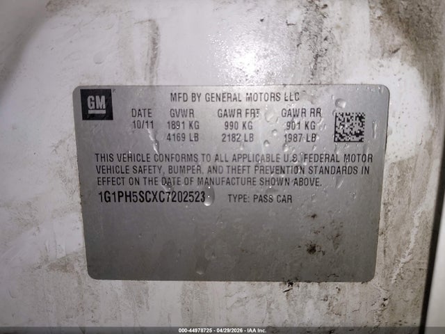 Продаж на аукціоні авто 2012 Chevrolet Cruze Ltz, vin: 1G1PH5SCXC7202523, номер лоту: 44978725