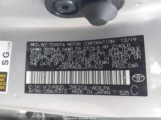 Продаж на аукціоні авто 2020 Toyota Corolla Le, vin: JTDEPRAE8LJ091632, номер лоту: 44978730