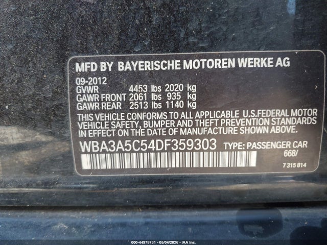 Продаж на аукціоні авто 2013 Bmw 328i, vin: WBA3A5C54DF359303, номер лоту: 44978731