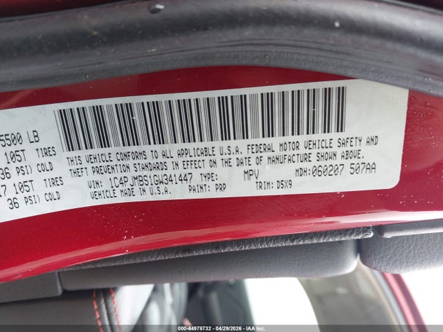 44978732 :رقم المزاد ، 1C4PJMBS1GW341447 vin ، 2016 Jeep Cherokee Trailhawk مزاد بيع