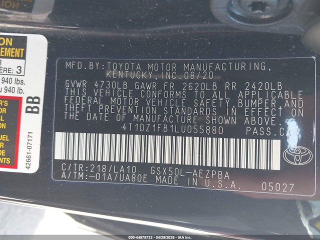Toyota AVALON LIMITED 2020 4T1DZ1FB1LU055880 Image 9