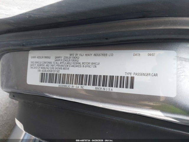 44978734 :رقم المزاد ، 4S3BL626387201382 vin ، 2008 Subaru Legacy 2.5i Limited مزاد بيع
